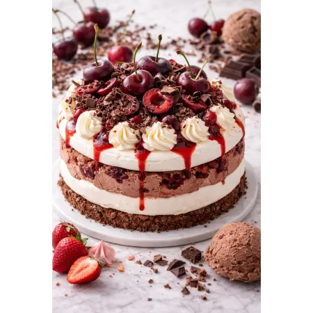 Śmietanka Mascarpone- mus wiśnia- lody czekoladowe